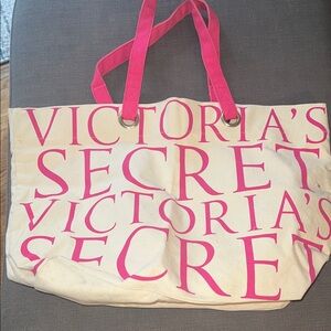 Victoria's Secret Bold Pink and Cream Tote
